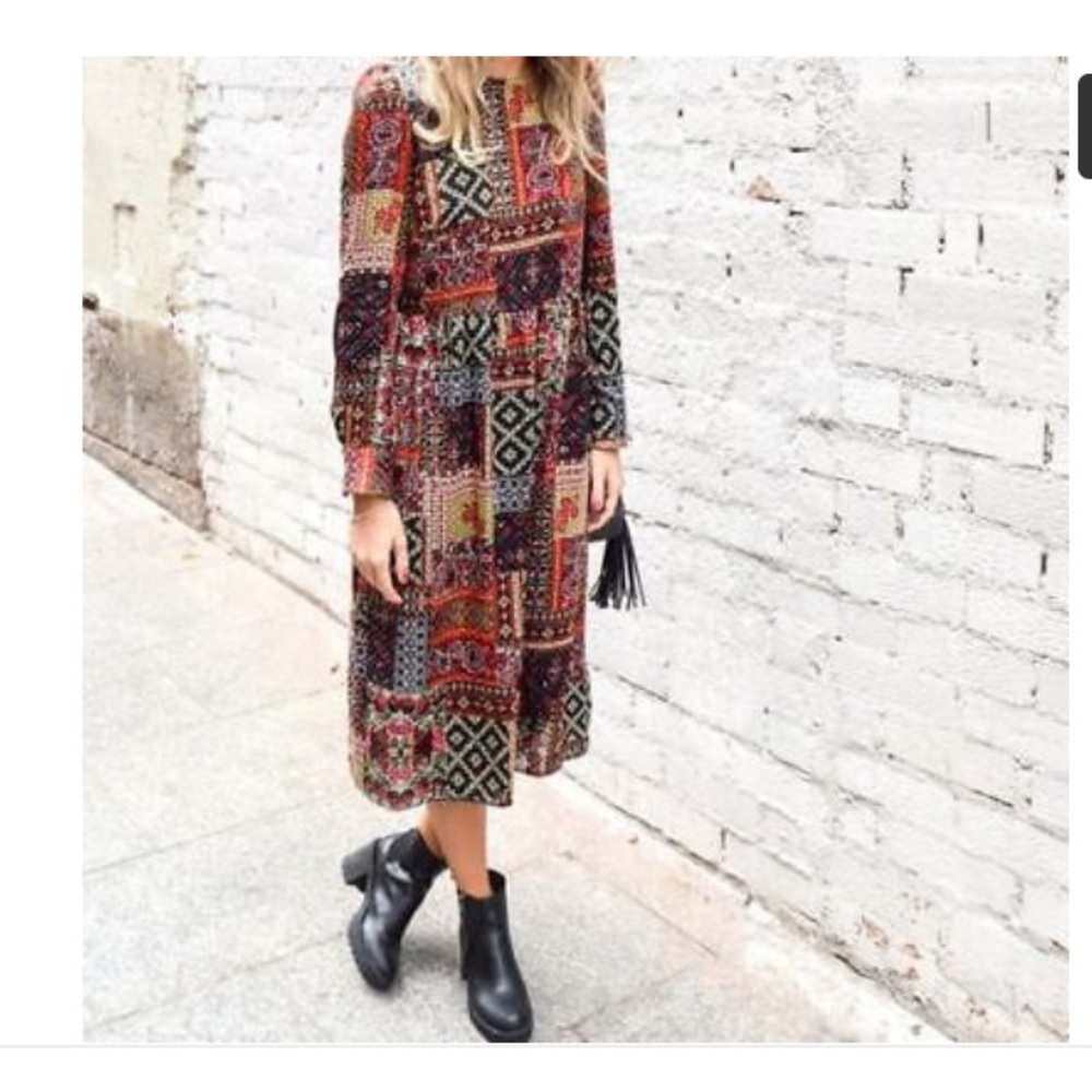 Zara Boho Patchwork Midi Dress